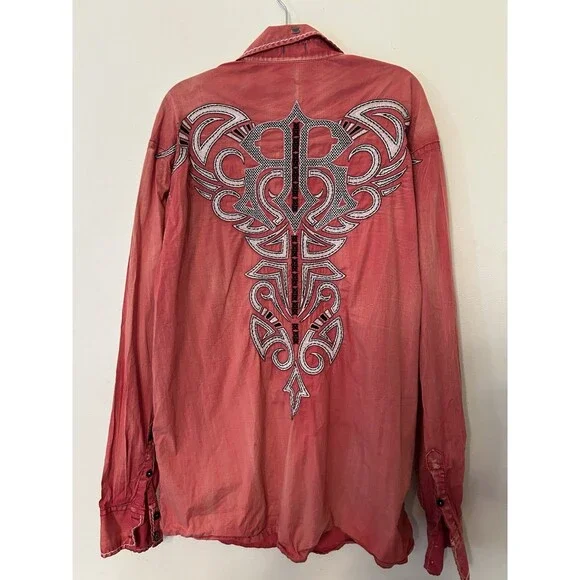 Roar Signature Embroidered Front & Back Shirt Mens XL Red LS ButtonUp Y2k - Picture 6 of 11
